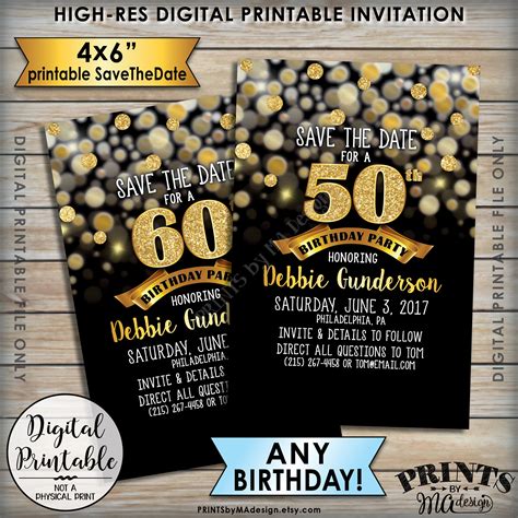birthday party save the date birthday save the date std 30th 40th 50th 60th 70th b day black