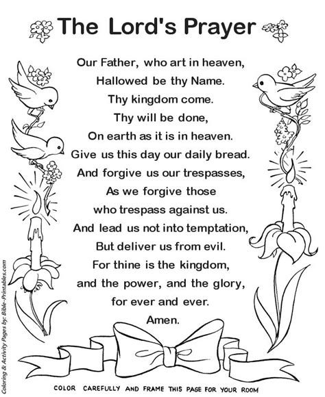 This worksheet shows children performing different common gestures. The Lords Prayer Coloring Page 1 | Prayers for children, Bible printables