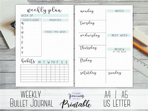 Printable Weekly Bullet Journal Planner Insert Printable Etsy