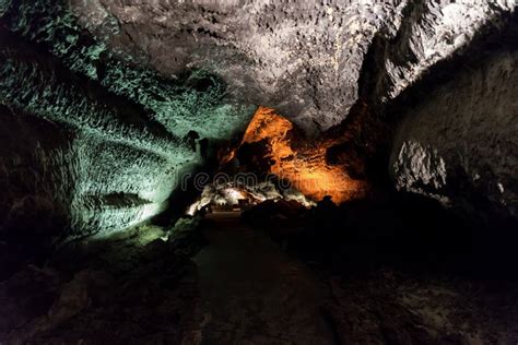 Inside Volcanic Cave With Name Cueva De Los Verdes Lanzarote Canary