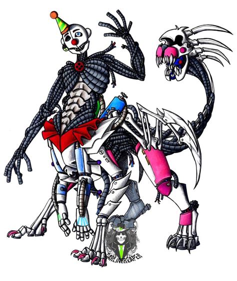 A Drawing Of A Skeleton Riding A Horse With A Clown On Its Back