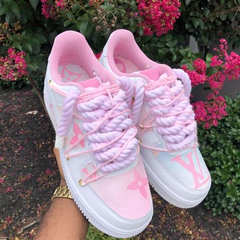 Custom Air Force 1 Lv Pink Rope Laces Chunky Nike Shoes Girls Cute Nike Shoes Sneakers