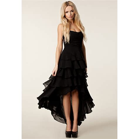Black Chiffon Prom Dresses Strapless High Low Prom Dress Party