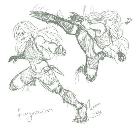 female fighting poses drawing