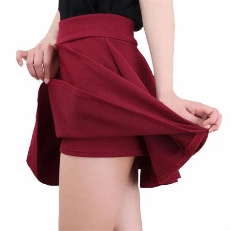 Women Shorts Skirt High Waist Candy Color Sexy Office Lady School Girl Pleated Skirt Female