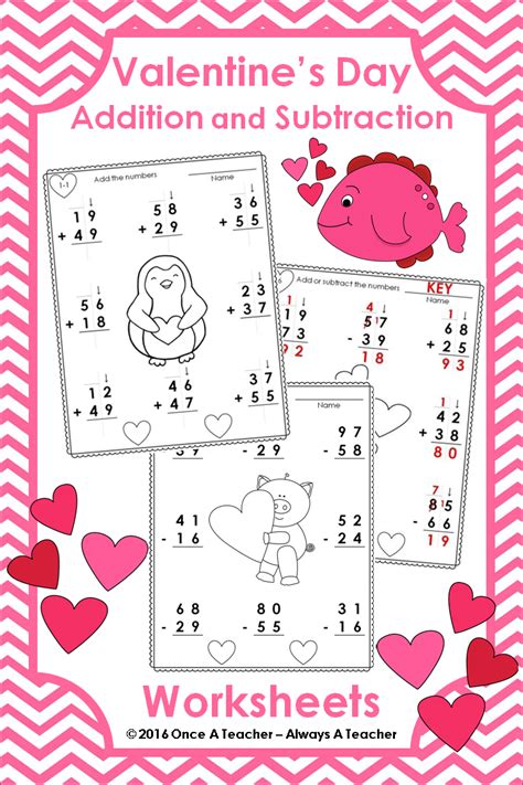 Worksheets • 2 Digit Addition And Subtraction With Regrouping • Valentine