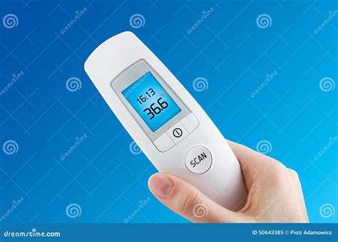 Hand Holding Digital Contactless Thermometer Stock Image Image Of
