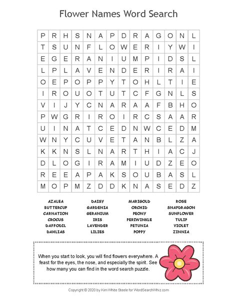 Printable Word Searches Flowers