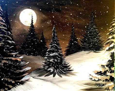 Winter Night Winter Painting Christmas Paintings Canvas Painting