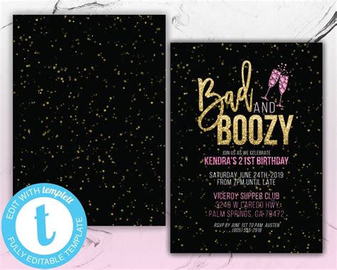 Bad And Boozy 21st Birthday Party Invitation Printable Etsy Canada