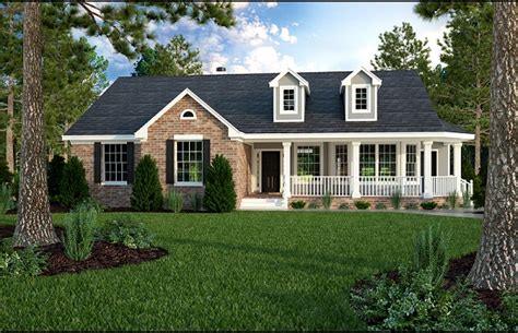 Plan D One Story Bed Brick House Plan With Front Porch Columns