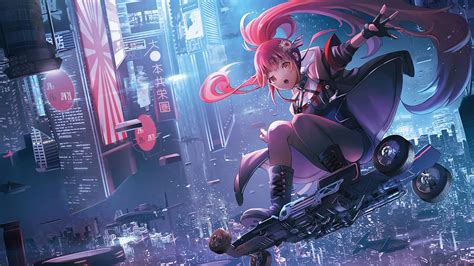 Free Download Anime Girl Sci Fi City Hd 4k Wallpaper 3840x2160 For