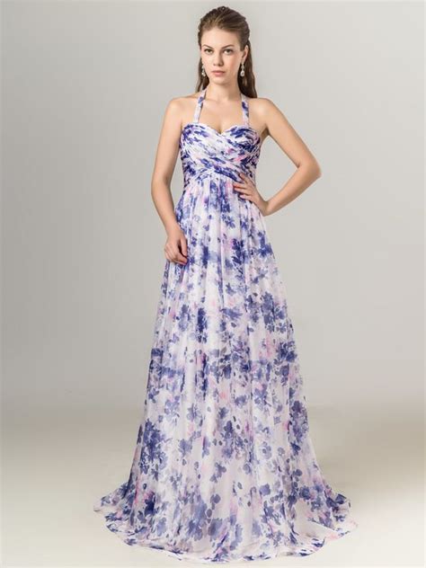 Blue Floral Long Bridesmaid Dresses With Removable Strap Bridesmaid