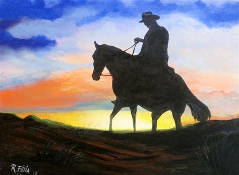 Cowboy Sunset Painting By Rich Fotia