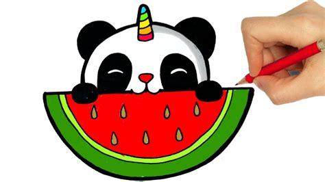 How To Draw A Panda Kawaii Eating Watermelon Youtube