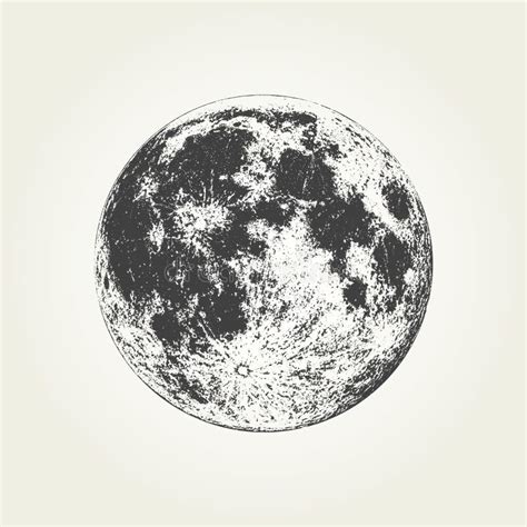 Realistic Full Moon Black And White Illustration Stock Vector