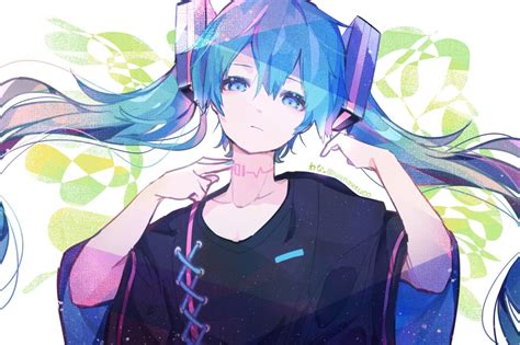 Vocaloid Anime Girls Long Hair Twintails Headphones Hatsune Miku