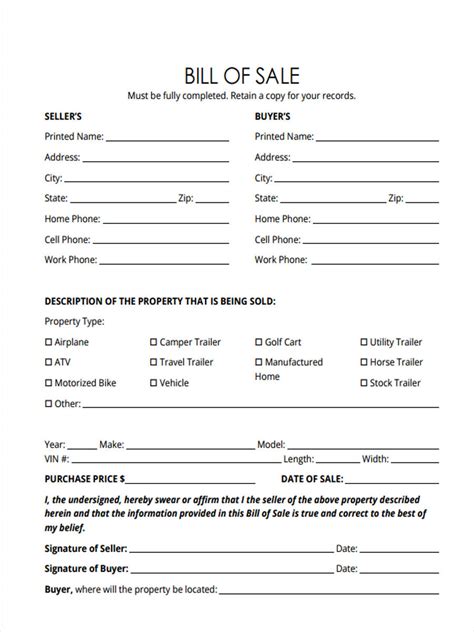 Free 6 Trailer Bill Of Sale Forms In Pdf