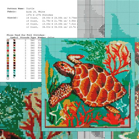 Cross Stitch Pattern Sea Turtle With Corals Etsy