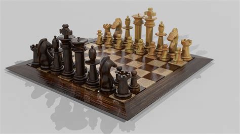 3d Model Wooden Chess Set Vr Ar Low Poly Cgtrader