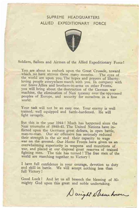 General Eisenhowers Letter To All D Day Combatants The Raf At Omaha
