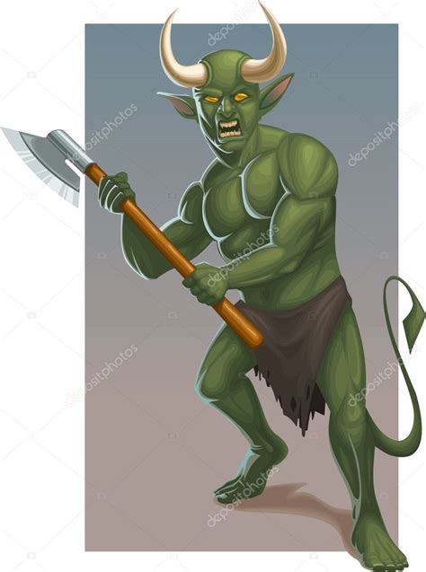 Angry Green Demon With Axe Stock Vector Image By ©veedok 10186316