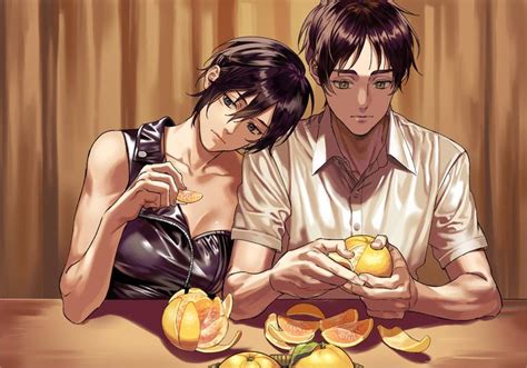 Eren Yeager Mikasa Ackerman Together Aot Digital Print Download Anime