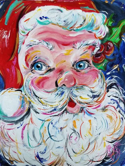 Colorful Santa Claus Painting Art Print Christmas Decor Etsy