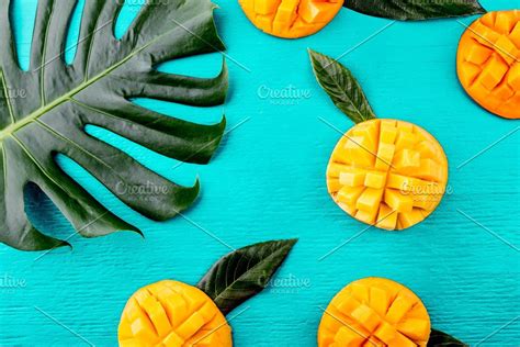 Creative Layout Made Of Summer Tropical Fruits Mango And Tropical