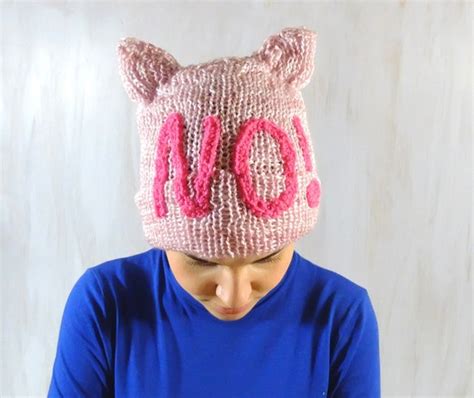 Items Similar To Pink Pussyhat With Writing No Beanie Cat Ears Hat Knitted Cat Hat Headwear