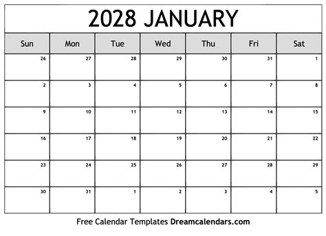January 2028 Calendar Free Blank Printable With Holidays