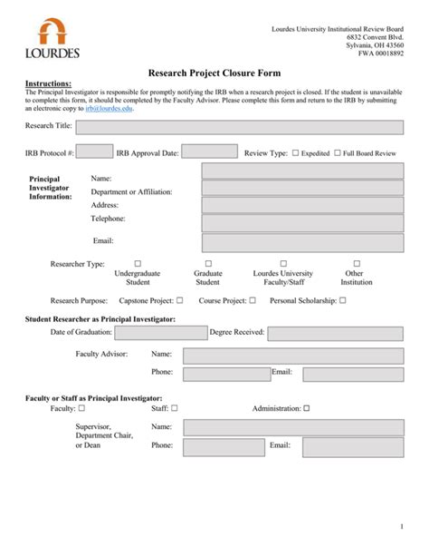 Research Project Closure Form Instructions