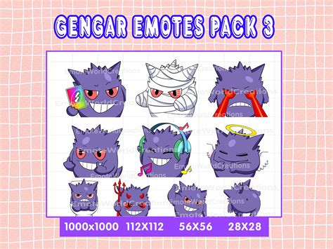 Cute Gengar Emotes For Twitch Or Discord Streamers 10 Gengar Emoji Pack 3 Pokemon Emote Pack