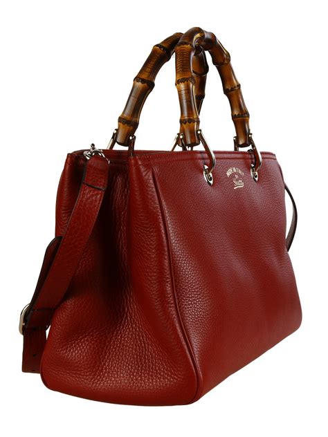 Gucci Cellarius Leather Bamboo Shopper Tote In Red Dark Red Lyst