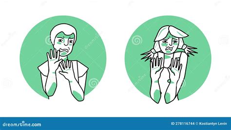 Boy And Girl With Emotion Of Disgust Circle Icons Facial Expression