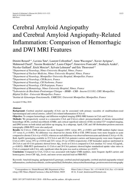 Pdf Cerebral Amyloid Angiopathy And Cerebral Amyloid Angiopathy