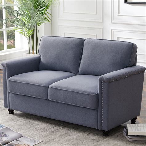 Gray Loveseat Modern Linen Fabric Sofas For Small Spaces Upholstered