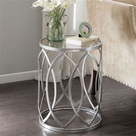 Arrio Silver Metal Round Accent Table With Glass Top