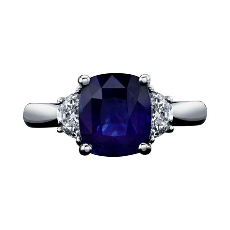 Certified 414ct Cushion Cut Deep Blue Sapphire And Diamond Ring For
