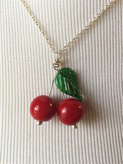 Cherry 50s Inspired Necklace Retro Rockabilly By Hrtjewelry Jewelry