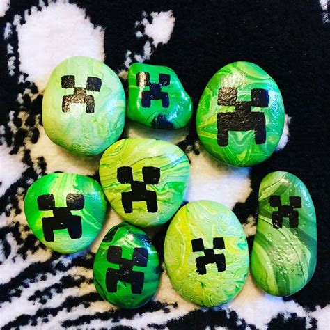 Minecraft Creeper Faces Over Green Poured Painted Rocks These Were