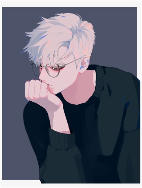 White Hair Anime Boy With Glasses