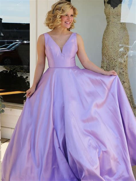 Charming Lilac Satin V Neck Long Prom Dress Lilac Evening Dress On Luulla
