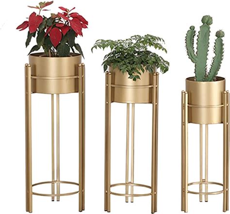 Plant Stand Set 3 Piece Modern Planter With Tall Metal Stand