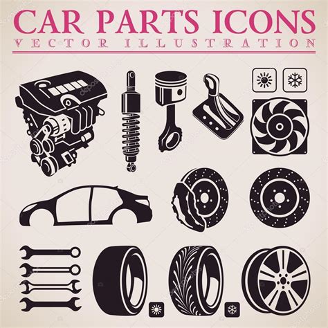 Car Parts Vector Set Service Icons Engine Wheel Transmission Stock