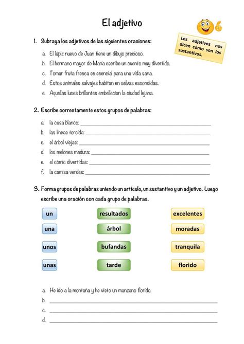 El Adjetivo Online Worksheet For 3r Live Worksheets