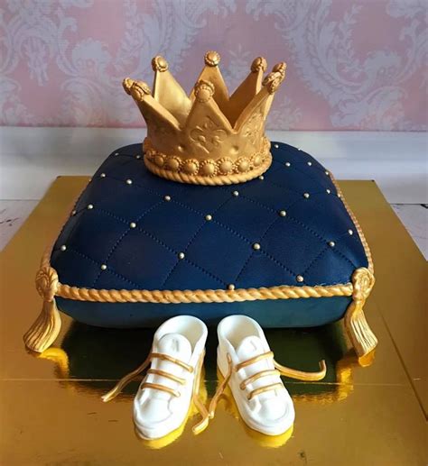 Baby shower cakes are cute and fun. Baby boy shower cake in Royal blue and gold | Blue baby ...