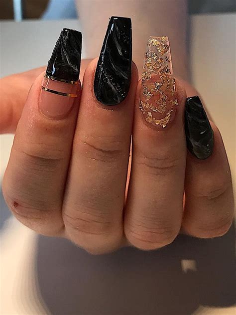 The Most Beautiful Black Winter Nails Ideas In 2020 Gold Acrylic