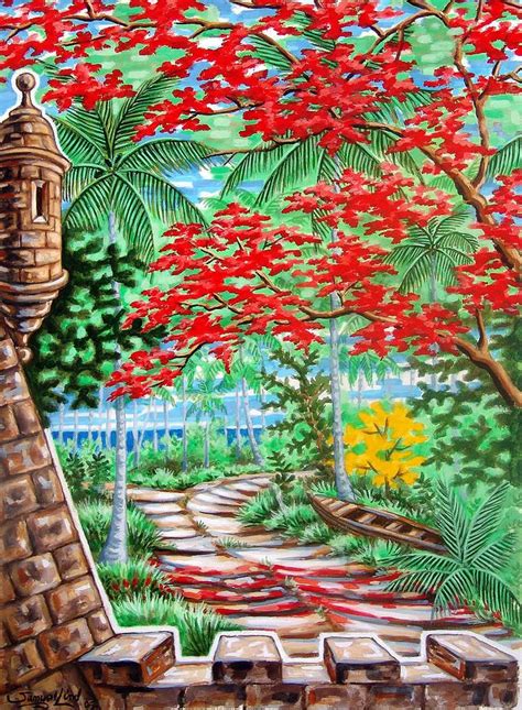 Flamboyan En El Morro Samuel Lind Puerto Rico Art Caribbean Art