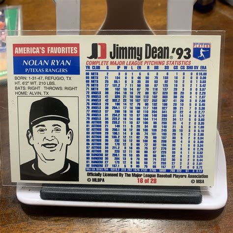 1993 Jimmy Dean Baseball 12 Nolan Ryan Ebay